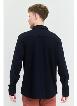 Threadbare Men Regular Fit Plain Long Sleeves Casual Shirt, Navy Blue  - Image 3