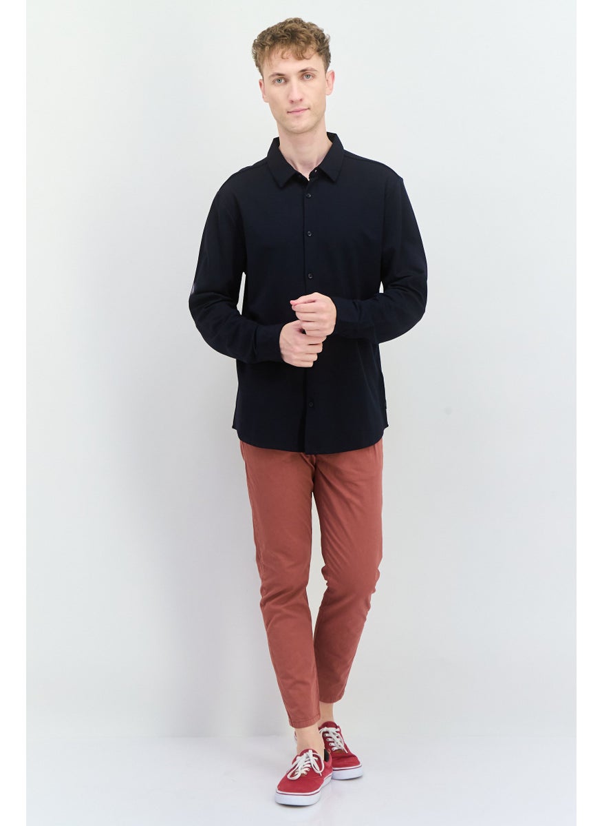 Threadbare Men Regular Fit Plain Long Sleeves Casual Shirt, Navy Blue  - Image 4