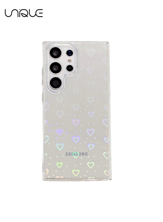 Unique Compatible with Galaxy S24 Ultra Phone Case, Clear Cute Holographic Heart Phone Case, Glittering Rainbow Heart Design Phone Case - Stylish and Simple Phone Case - TPU Drop Protection - Image 1