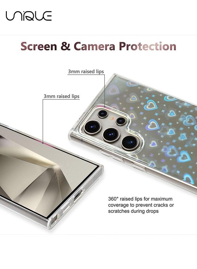 Unique Compatible with Galaxy S24 Ultra Phone Case, Clear Cute Holographic Heart Phone Case, Glittering Rainbow Heart Design Phone Case - Stylish and Simple Phone Case - TPU Drop Protection - Image 3