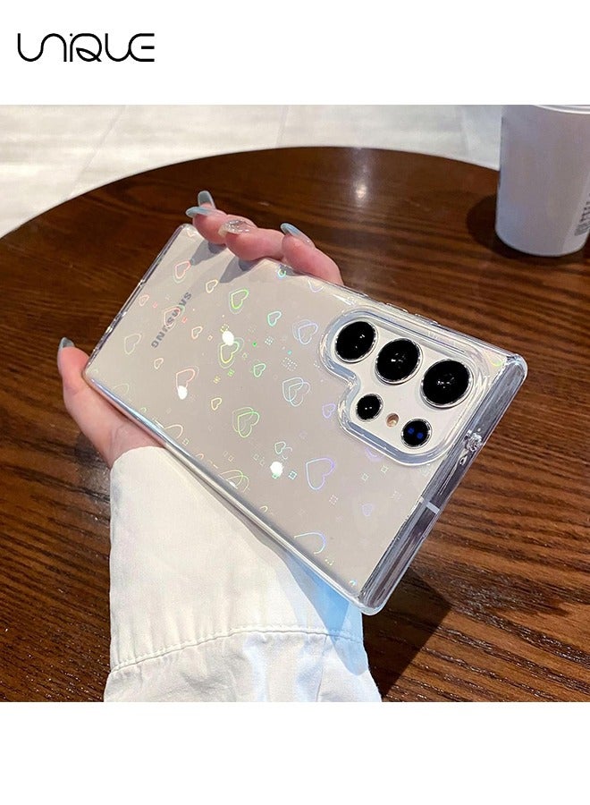 Unique Compatible with Galaxy S24 Ultra Phone Case, Clear Cute Holographic Heart Phone Case, Glittering Rainbow Heart Design Phone Case - Stylish and Simple Phone Case - TPU Drop Protection - Image 4