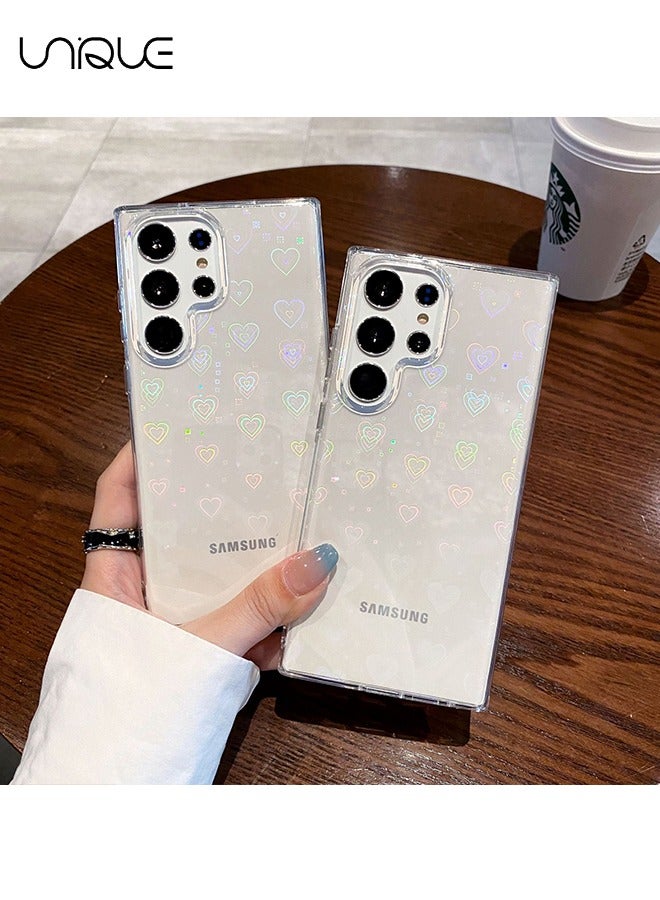 Unique Compatible with Galaxy S24 Ultra Phone Case, Clear Cute Holographic Heart Phone Case, Glittering Rainbow Heart Design Phone Case - Stylish and Simple Phone Case - TPU Drop Protection - Image 5