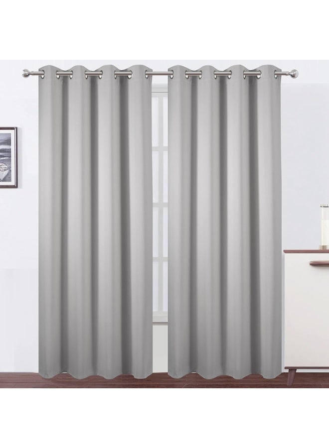 Linen Textured Curtain for Living Room Darkening 132x213cm Long BedroomThermal Insulated Grey Grommet Top Window Curtains 1 Panel - Image 1