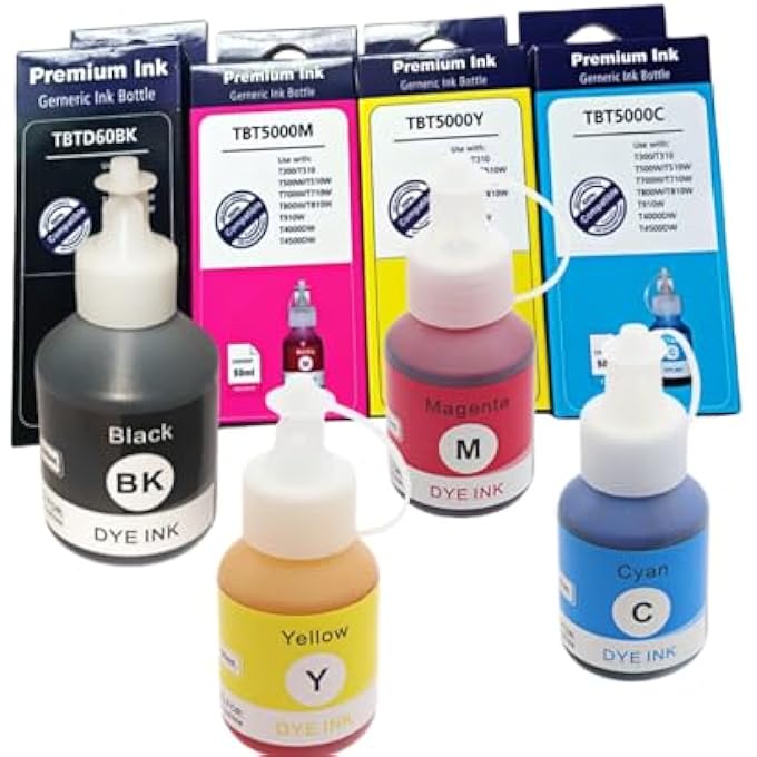 BTD60 BT5000 INK COMPATIBLE FOR BROTHER DCP - T300 DCP - T310W T510W T710W MFC - T810W T910DW HL - T4000DW T510W T710WPRINTERS BLACK, CYAN, MAGENTA, YELLOW 4-PACK - Image 1