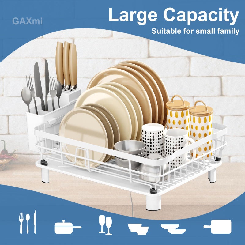 GAXmi Dish Drying Rack Over The Sink Dish Drainer with Drainboard Utensil Holder, 1-Tier White - Image 3