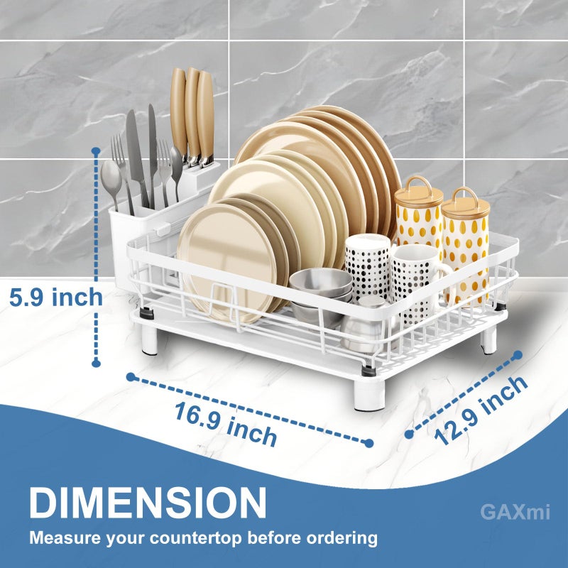 GAXmi Dish Drying Rack Over The Sink Dish Drainer with Drainboard Utensil Holder, 1-Tier White - Image 4