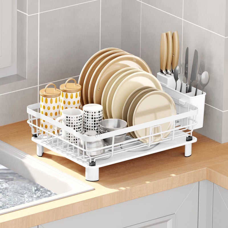 GAXmi Dish Drying Rack Over The Sink Dish Drainer with Drainboard Utensil Holder, 1-Tier White - Image 1