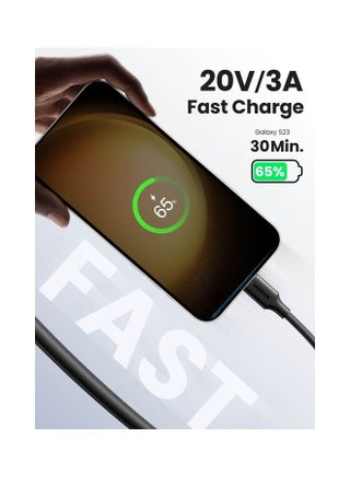 كيبل USB C الى USB C بقدرة 60 واط بطول 1 متر، PD 3.0 3 امبير، كيبل شحن سريع متوافق مع ماك بوك برو 2022، ايباد برو 2022، سامسونج جالكسي S23/22/Z فولد/سلسلة ايفون 15، جوجل بكسل 7/6A، PS5، سويتش، الخ أسود - view 4