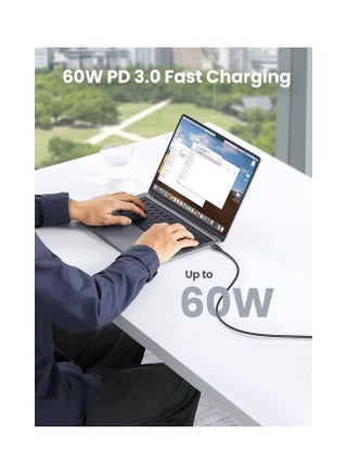 كيبل USB C الى USB C بقدرة 60 واط بطول 1 متر، PD 3.0 3 امبير، كيبل شحن سريع متوافق مع ماك بوك برو 2022، ايباد برو 2022، سامسونج جالكسي S23/22/Z فولد/سلسلة ايفون 15، جوجل بكسل 7/6A، PS5، سويتش، الخ أسود - view 2
