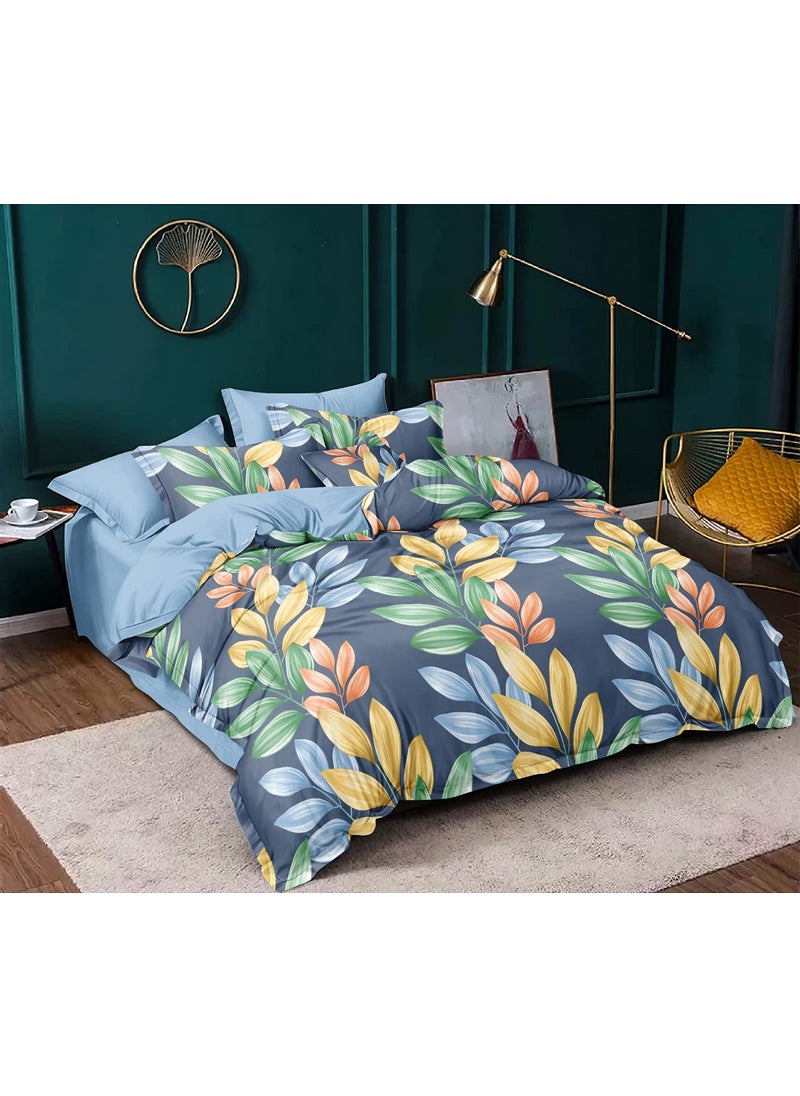 MORADO MORADO Premium 110 GSM Glace Cotton Floral Double Bedsheet with 2 King Size Pillow Covers Blue 90X100 Inches  - Image 1