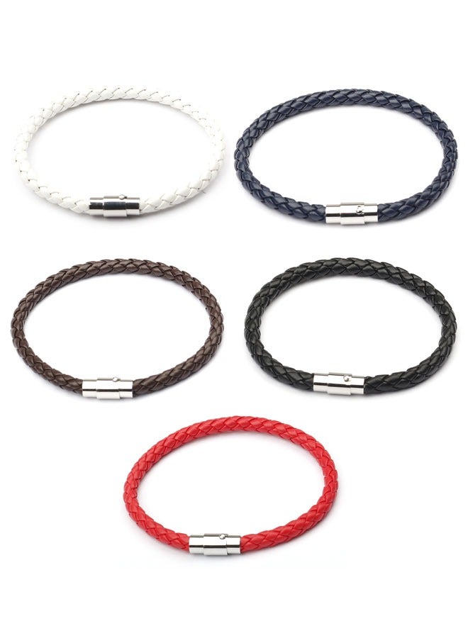 HAWAWA 5PCS Braided PU Leather Bracelets for Mens Women Woven Wrap Bracelet Wristband Vintage Cuff Bracelet with Magnetic Clasp Couple Bracelet - Image 1