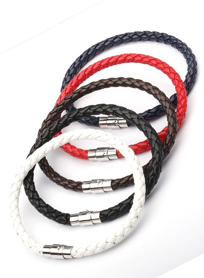 HAWAWA 5PCS Braided PU Leather Bracelets for Mens Women Woven Wrap Bracelet Wristband Vintage Cuff Bracelet with Magnetic Clasp Couple Bracelet - Image 3