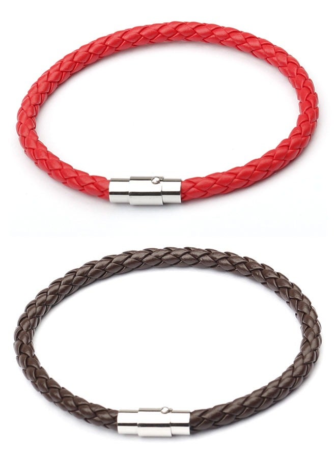 HAWAWA 5PCS Braided PU Leather Bracelets for Mens Women Woven Wrap Bracelet Wristband Vintage Cuff Bracelet with Magnetic Clasp Couple Bracelet - Image 5