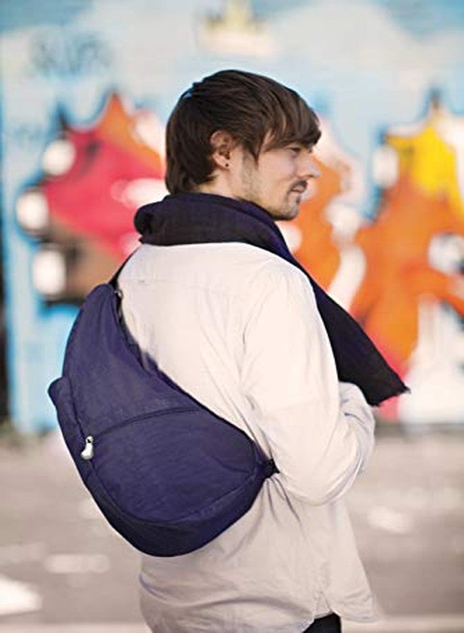 AmeriBag 15" Nylon Healthy Back Bag Ergonomic Crossbody Sling for Everyday Use, Travel & Walking Comfort (Blue Night) - Image 4