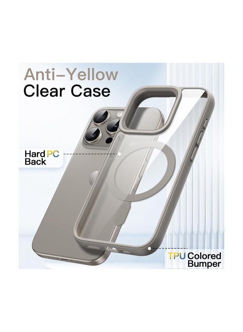 Magnetic Case for iPhone 16 Pro Max 6.7-Inch Compatible with MagSafe, Shockproof Phone Bumper Cover, Solid Color Matte TPU Frame, Anti-Scratch Clear Back (Natural Titanium)  - Image 4