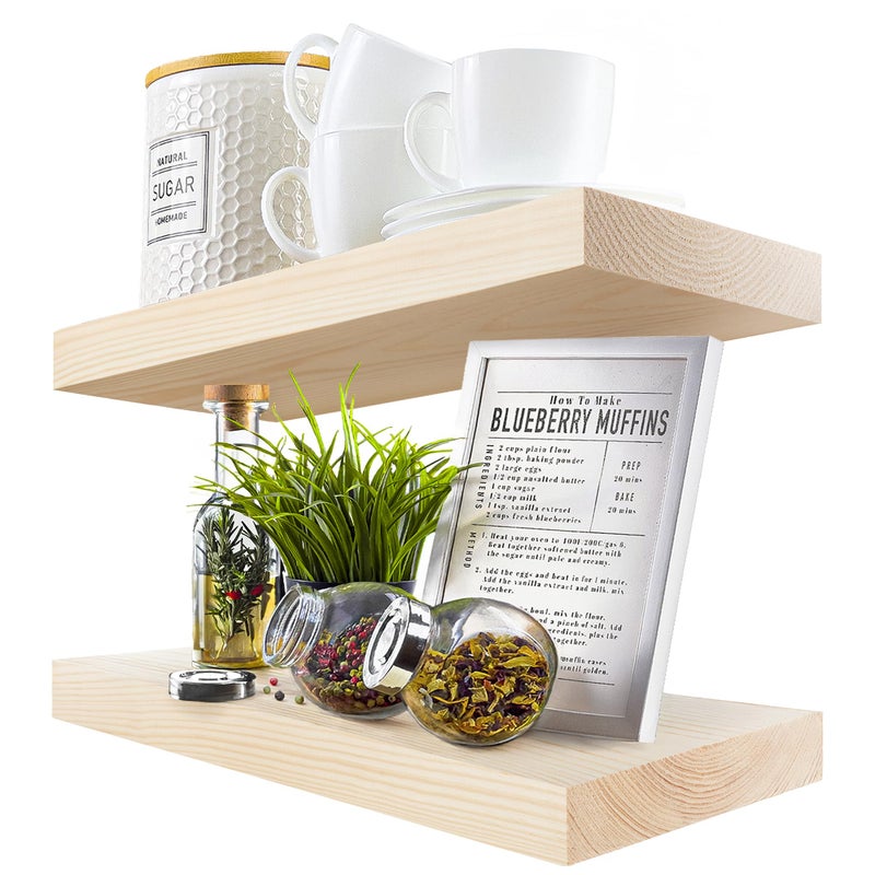 BAOBAB WORKSHOP Wood Floating Shelves for Bathroom Wall  Rustic Shelf 16 inch  Floating Wooden Shelves for Bedroom Kitchen Living Room  Natural Wood Shelves  DIY 16 x 67 Inch Set of 2