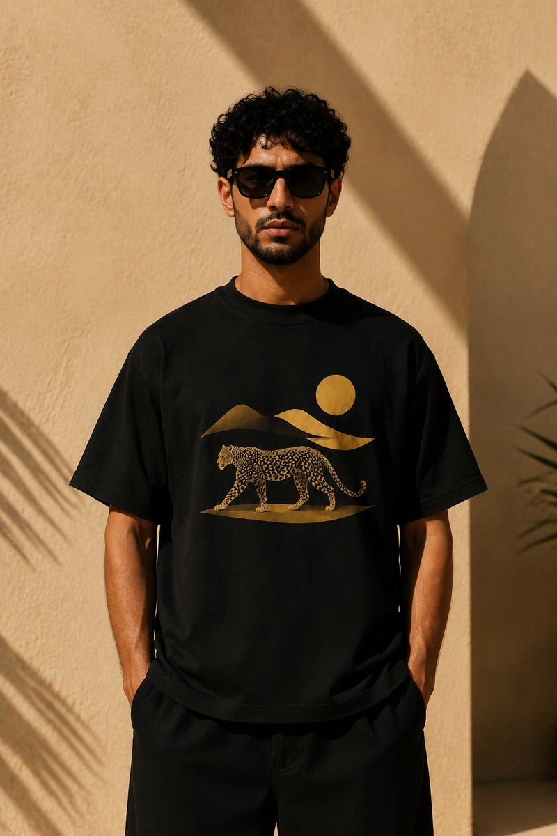 Men's Black Leopard Graphic T-Shirt Casual Short Sleeve Crew Neck Streetwear Tee - Image 2