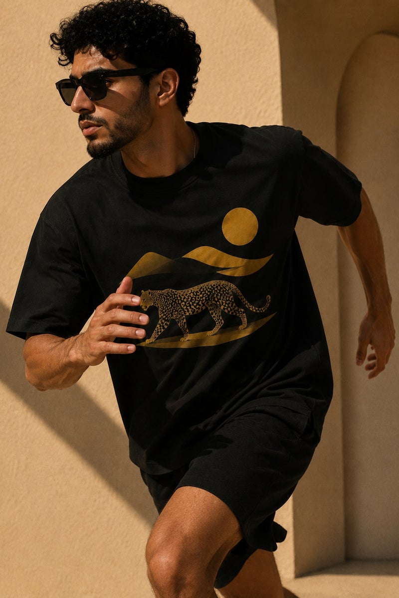 Men's Black Leopard Graphic T-Shirt Casual Short Sleeve Crew Neck Streetwear Tee - Image 3