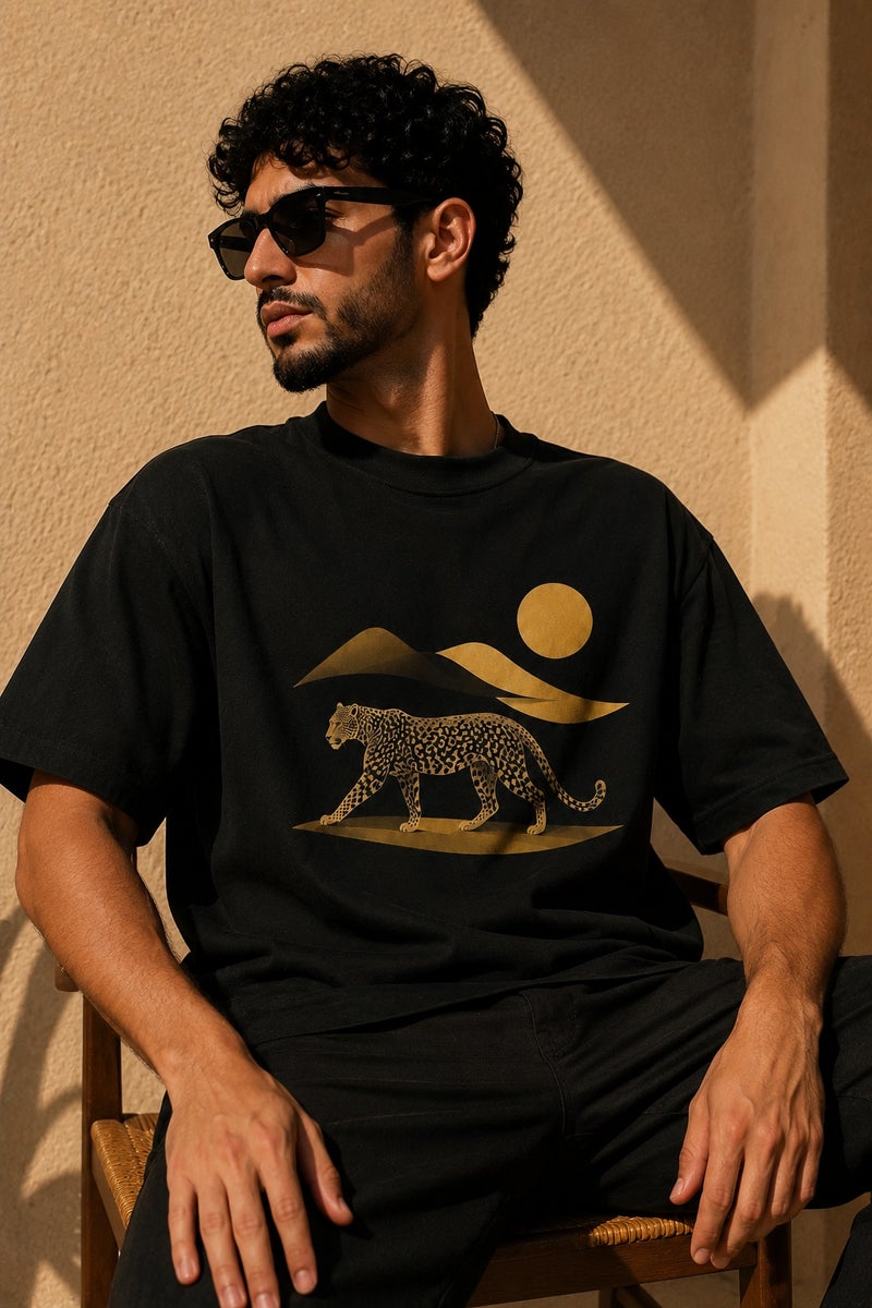Men's Black Leopard Graphic T-Shirt Casual Short Sleeve Crew Neck Streetwear Tee - Image 4