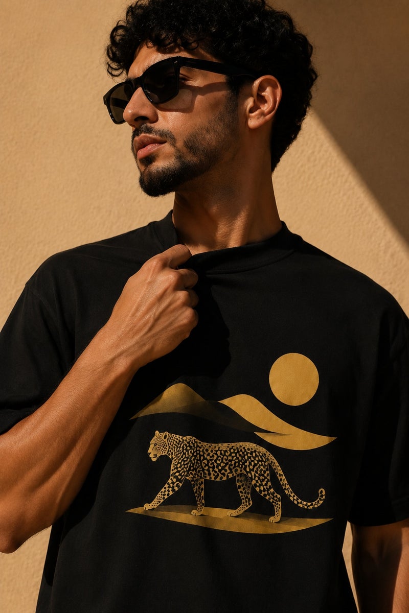 Men's Black Leopard Graphic T-Shirt Casual Short Sleeve Crew Neck Streetwear Tee - Image 5