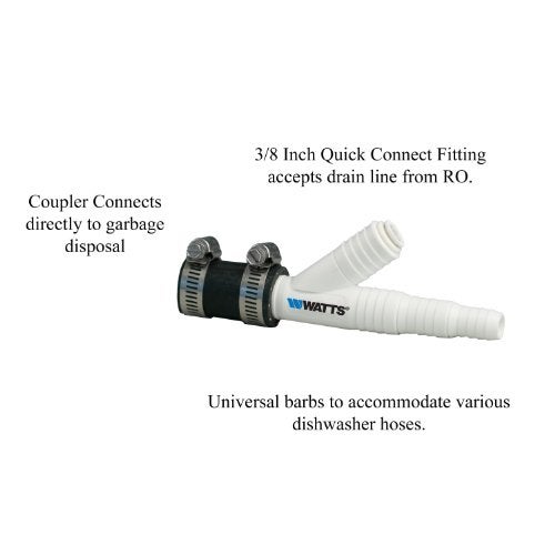 Watts Premier Universal Dishwasher / Drain Line to Garbage Disposal Adapter for Reverse Osmosis Systems, Push-In Fitting & Barb, Hose Coupler, Marine Stainless Steel Hose Clamps, No Drilling Required - Image 3