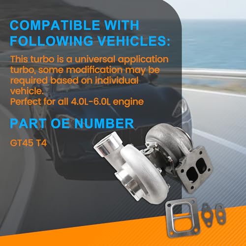 FIWARY GT45 T4 Universal Turbocharger Kit V-Band 1.05 A/R 98mm for 600-800 HP Applications Direct Replacement Automotive Turbo Upgrade - Image 2