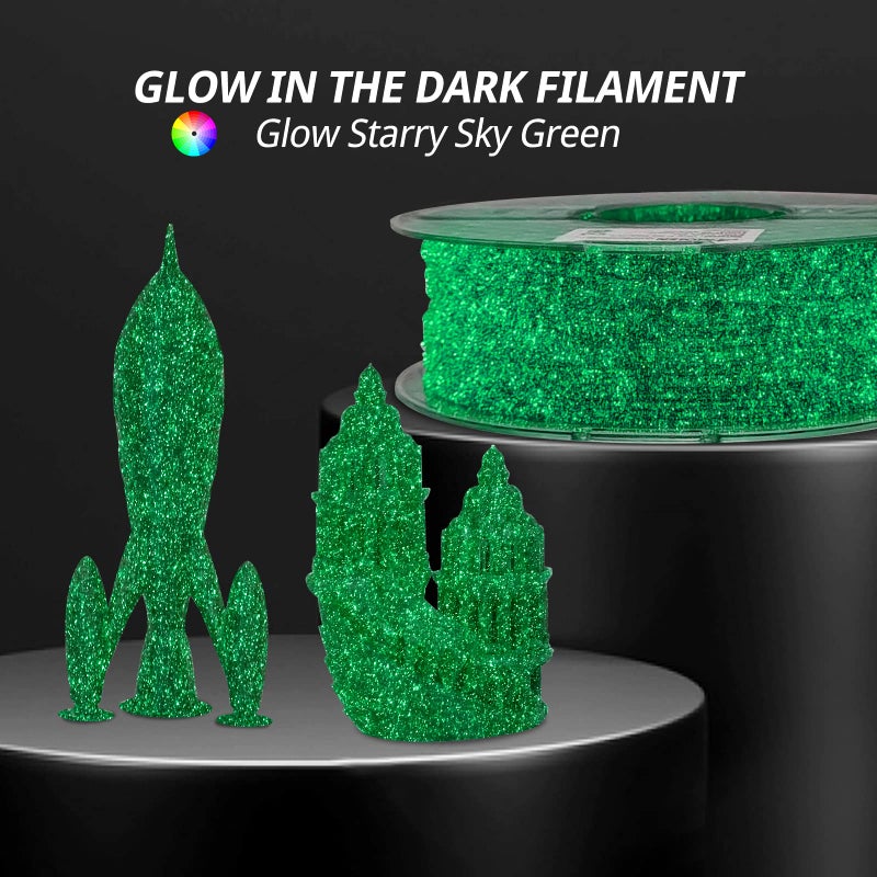 AMOLEN 3D Printer Filament, Shiny Glow in The Dark Filament Green Starry Sky, PLA Filament 1.75mm, Fit Most 3D FDM Printers, 1kg(2.2lbs) Spool - Image 2