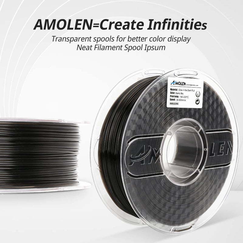 AMOLEN 3D Printer Filament, Shiny Glow in The Dark Filament Green Starry Sky, PLA Filament 1.75mm, Fit Most 3D FDM Printers, 1kg(2.2lbs) Spool - Image 5
