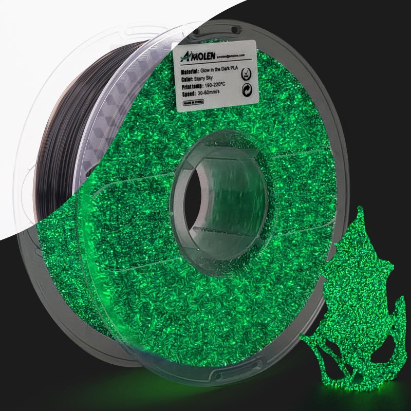 AMOLEN 3D Printer Filament, Shiny Glow in The Dark Filament Green Starry Sky, PLA Filament 1.75mm, Fit Most 3D FDM Printers, 1kg(2.2lbs) Spool - Image 1