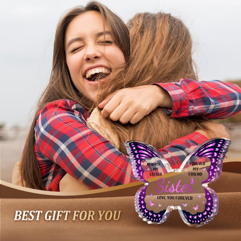 GLEEVERA Sister Gifts from Sister  Sister GIfts for Women  Gifts for Sister from Sister  Sister Birthday Gifts for Sister Brother - Butterfly Shaped Decorative Acrylic Plaque- Sister Gifts for Valentines Birthday Mothers Day Christmas - Image 2