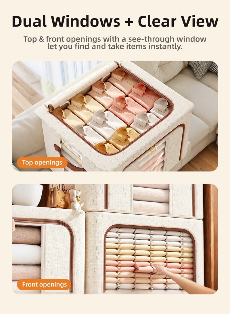 2 Pcs 64L Jumbo Foldable Storage Boxes, Dual-Window Design, Steel Frame, Clear View, Heavy-Duty Fabric - Image 3