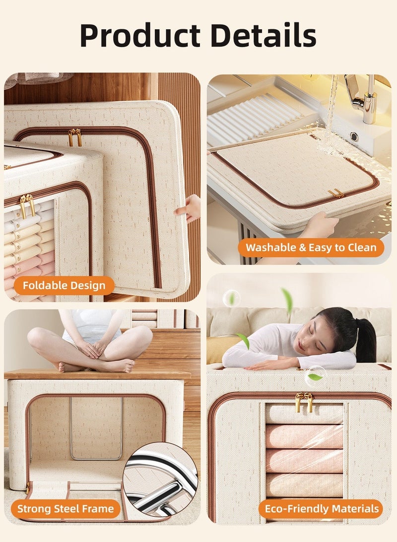 2 Pcs 64L Jumbo Foldable Storage Boxes, Dual-Window Design, Steel Frame, Clear View, Heavy-Duty Fabric - Image 4