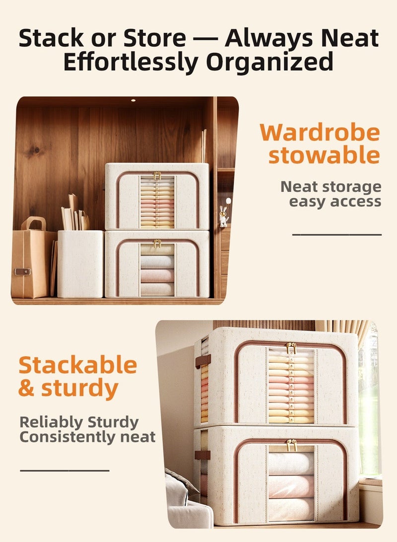 2 Pcs 64L Jumbo Foldable Storage Boxes, Dual-Window Design, Steel Frame, Clear View, Heavy-Duty Fabric - Image 2