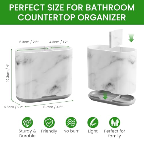 Chintu Toothbrush Holders, 2 Slots Tooth Brush Holder for Bathrooms, Kids Electric Toothbrush and Toothpaste Organizer for Bathroom Countertop Accessories, Shower, Vanity, Storage, Marble/Gray - Image 4