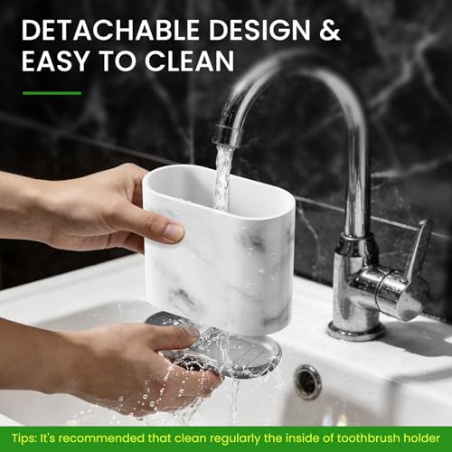 Chintu Toothbrush Holders, 2 Slots Tooth Brush Holder for Bathrooms, Kids Electric Toothbrush and Toothpaste Organizer for Bathroom Countertop Accessories, Shower, Vanity, Storage, Marble/Gray - Image 3