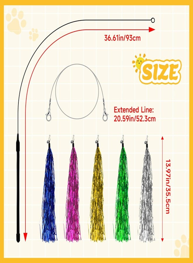 Andiker 7Pcs Cat Wand Toy, Cat Toy Set with 1 Long Steel Wand, 1 Double Headed Hook & 5 Crinkle Teaser Refills Stimulate Hunting Instincts Interactive Cat Toys for Indoor Cats and Kittens (Thin) - Image 2