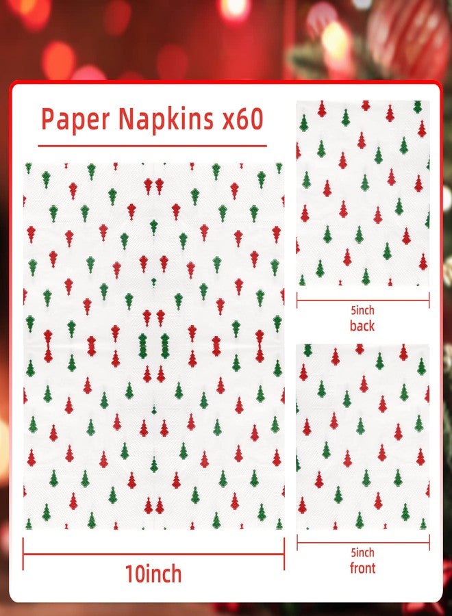 Quera 60 Pack Christmas Paper Napkins Tree Red Green 5 x 5 "Disposable Beverage Napkins Decorative Table Napkin for New Year Winter Dinner Merry Christmas Holiday Xmas Party Supplies - Image 2