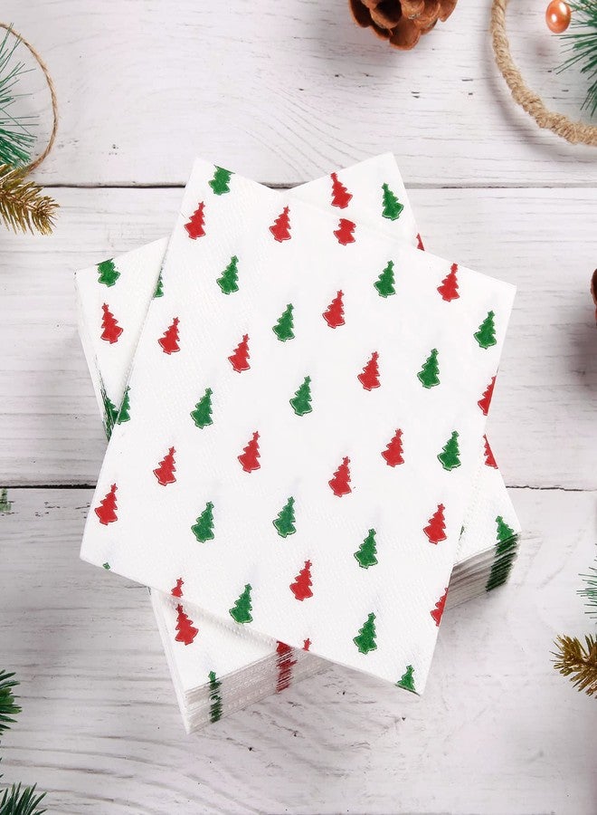 Quera 60 Pack Christmas Paper Napkins Tree Red Green 5 x 5 "Disposable Beverage Napkins Decorative Table Napkin for New Year Winter Dinner Merry Christmas Holiday Xmas Party Supplies - Image 3