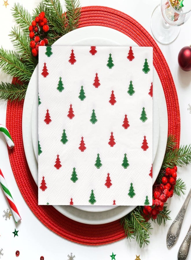 Quera 60 Pack Christmas Paper Napkins Tree Red Green 5 x 5 "Disposable Beverage Napkins Decorative Table Napkin for New Year Winter Dinner Merry Christmas Holiday Xmas Party Supplies - Image 4