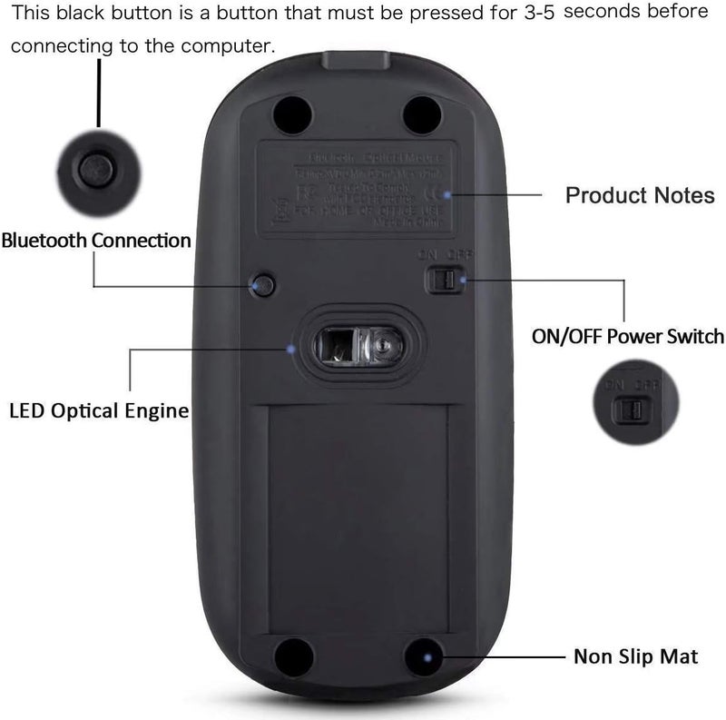 KLO Rechargeable Bluetooth Mouse for MacBook/MacBook air/Pro/iPad, Wireless Mouse for Laptop/Notebook/pc/iPad/Chromebook (Grey) - Image 2
