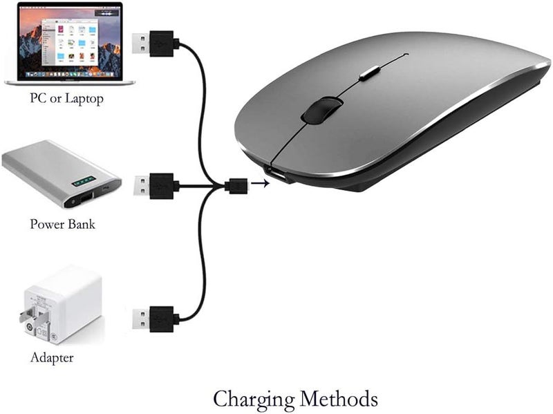 KLO Rechargeable Bluetooth Mouse for MacBook/MacBook air/Pro/iPad, Wireless Mouse for Laptop/Notebook/pc/iPad/Chromebook (Grey) - Image 5