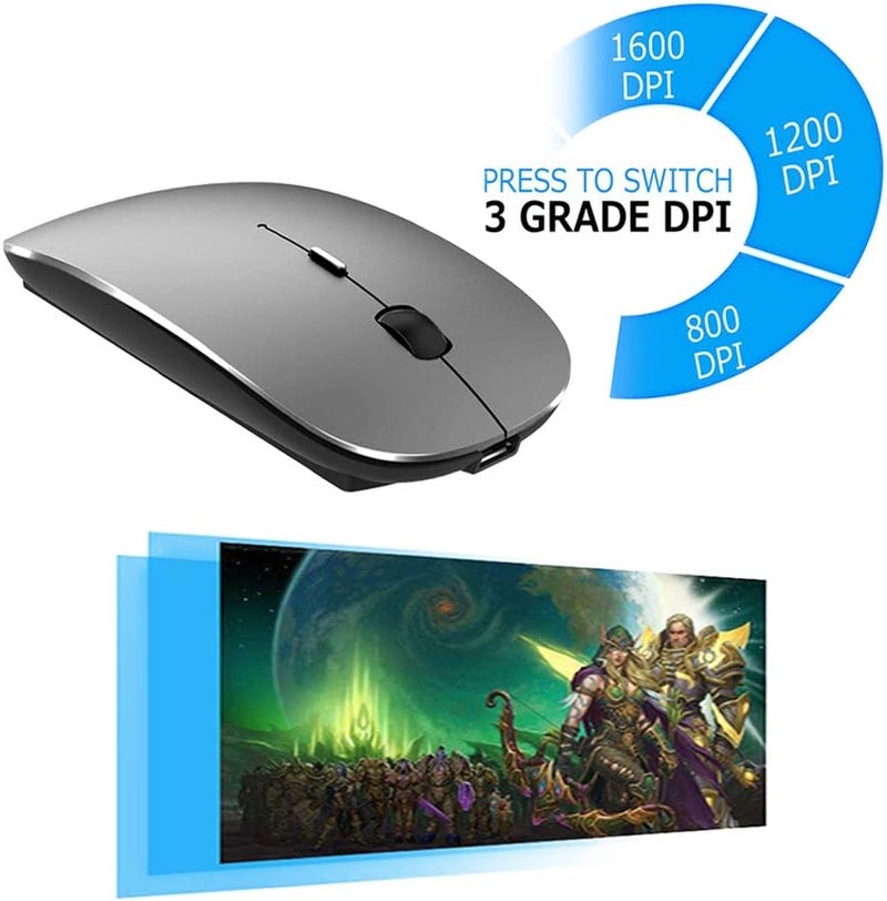 KLO Rechargeable Bluetooth Mouse for MacBook/MacBook air/Pro/iPad, Wireless Mouse for Laptop/Notebook/pc/iPad/Chromebook (Grey) - Image 4