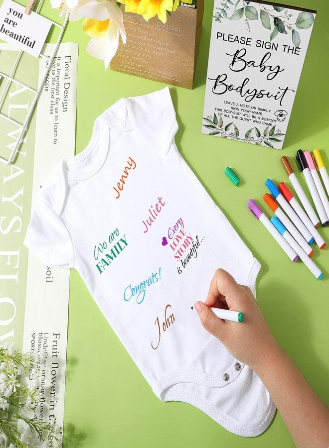 Qunclay 12 Pcs Baby Shower Game Party Favors with White Unisex Baby Bodysuit Wooden Sign Tabletop Decor and Marker(Greenery) - Image 5