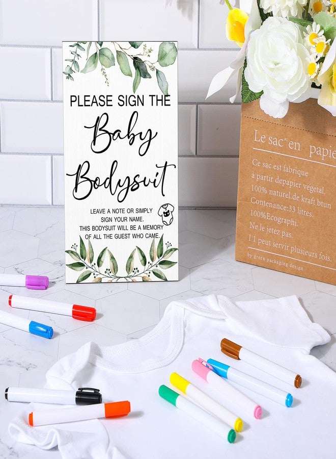 Qunclay 12 Pcs Baby Shower Game Party Favors with White Unisex Baby Bodysuit Wooden Sign Tabletop Decor and Marker(Greenery) - Image 4