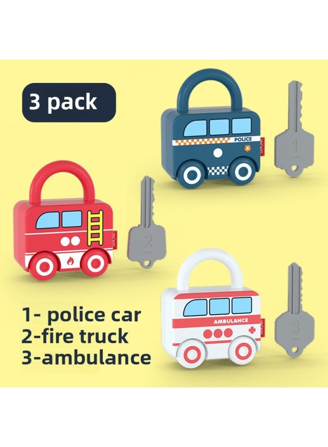 Children's Unlocking Toys Baby Digital Letters Key Pairing Kindergarten Early Education Educational Aids Manufacturers Direct Supply-Color:A Boxed [police Car + Fire Engine + Ambulance]]  - Image 1