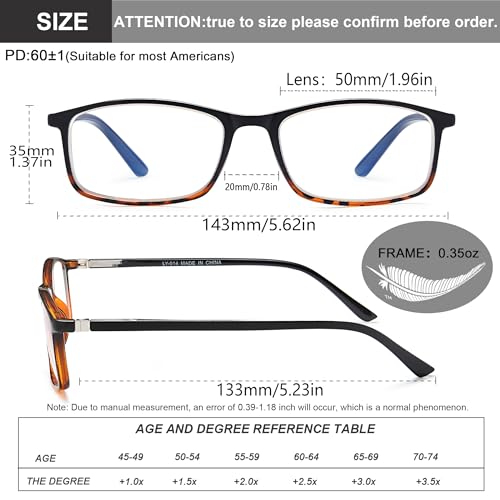 YTDBNS Reading Glasses for Men and Women, Blue Light Blocking Readers, Classic Rectangular Computer Glasses - Image 3