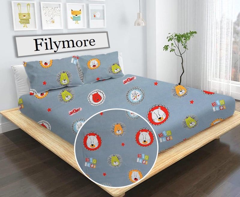 Filymore Lion Double bedsheet for Girls Kid bedsheet for Queen Size Bed 240 TC Microfiber Soft Cartoon bedcover for Kids Room (90x90 Inches)(Dark Grey) - Image 1