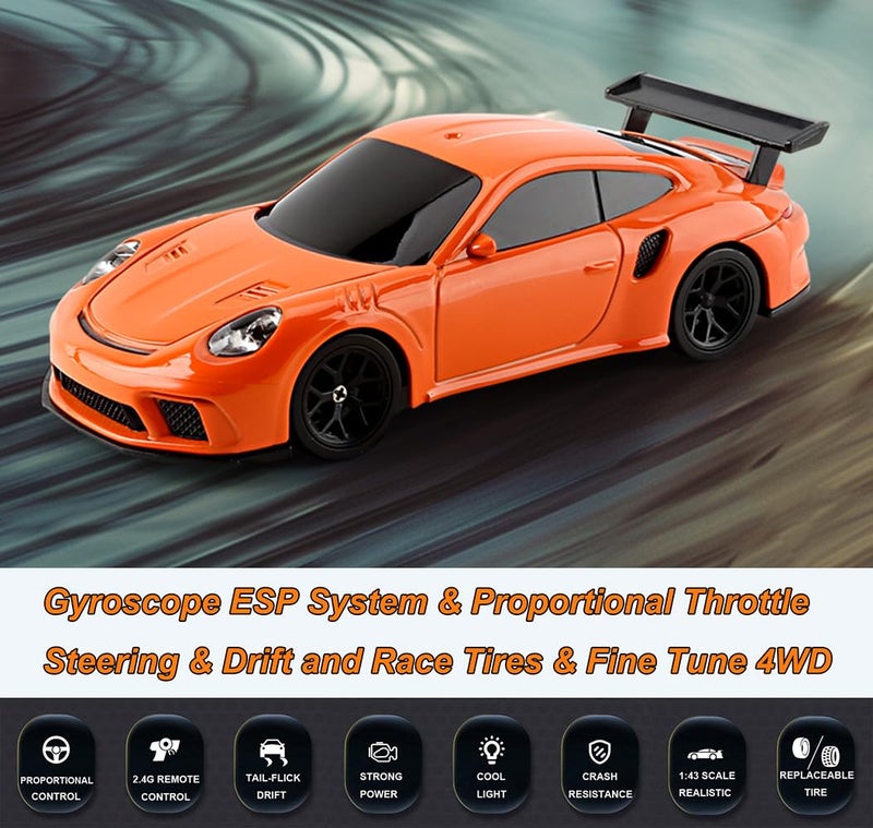 WPLDEWAN RC Drift Car 1/43 Scale Mini RC Car with Gyro RTR, Remote Control Drift Car 4WD Racing Model Indoor with ESP Gyroscope 2.4 GHz Proportional Throttle Steering Hobby RC Toy for Adult - Image 3