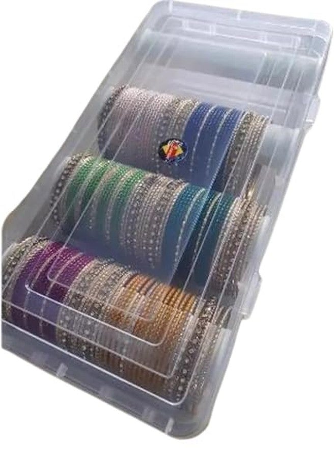 MFN Plastic Organizer Jewellery Storage Box comes with adjustable 4 rod for Bangles Chudi, Bracelet Wrist Watch and Multipurpose Accessories For Women and Girls | Transparent - Image 1