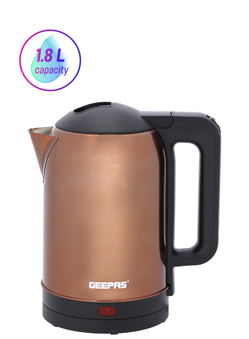 GEEPAS Quick Boil Stainless Steel Water Kettle | Auto Shut-Off | Boil-Dry Protection | Tea-Coffee Maker 1.8 L 1500 W GK38053 Brown - Image 1